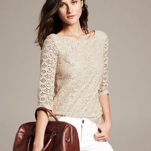 Banana Republic Cream Mosaic Lace Top (size 8)